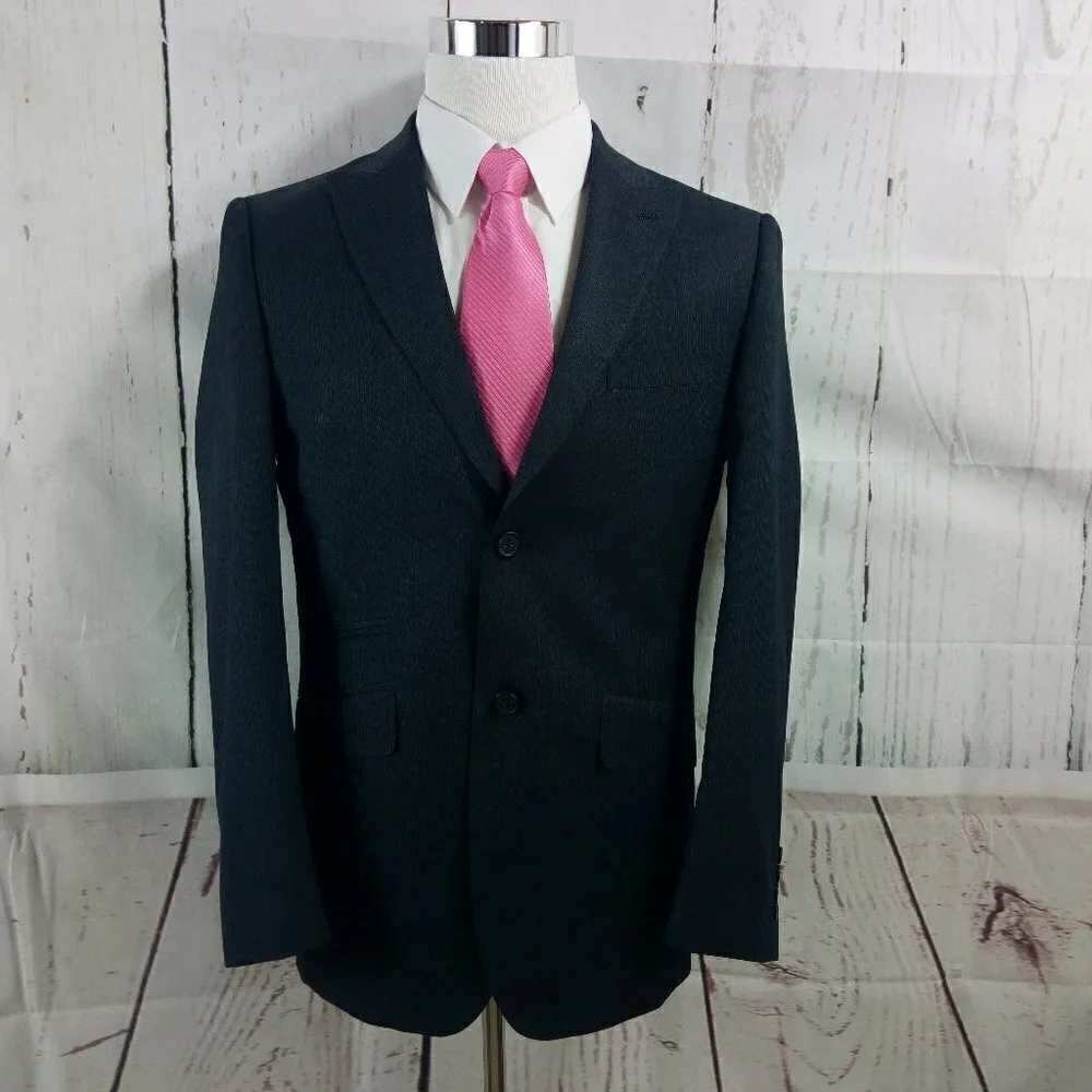JF J. Ferrar Modern Fit 38R 2 Button Dark Gray Pinstripe Suit Blazer Sport Coat